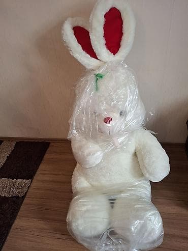 ağ afcarka: Böyük ölçülü plyuş dovşan oyuncağı - Rəng: ağ, qulaqların içi qırmızı — 1