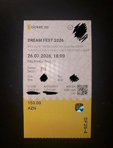 🎟️ Dream Fest bileti satılır 📅 Tarix: 26 iyul 📍 Sektor: B0 🎫 Kağız lalafo.az -da 🎟️ Dream Fest bileti satılır 📅 Tarix: 26 iyul 📍 Sektor: B0 🎫 Kağız