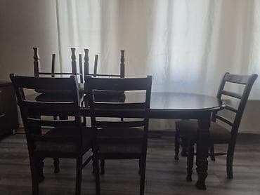 antik stullar: Yemək otağı dəsti – masa və 6 ədəd stul.Uzunluğu 1.98 sm .eni 90 sm — 1