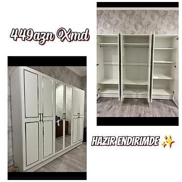 Ağ rəngli 4 qapılı paltar dolabı - Klassik dizayn, dekorativ xəttlər