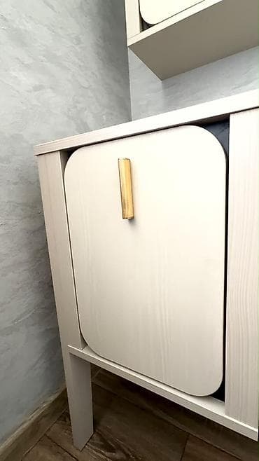 Minimalist iş masası və üst divar rəfi dəsti - Rəng: açıq bej (ağac — 2