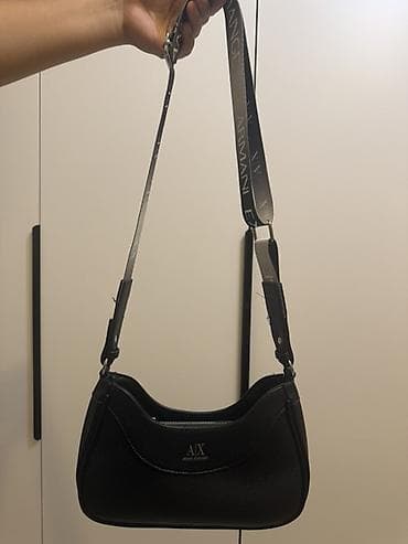 deri canta: Armani Exchange (A|X) qadın çantası - Rəng: qara - Material — 2