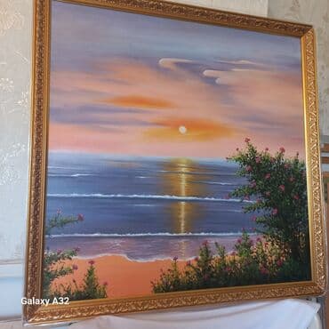 yay fəslinə aid şəkillər çəkmək: Günəşin dəniz üzərində batdığı anı əks etdirən bu rəsm əsəri, qumlu — 1