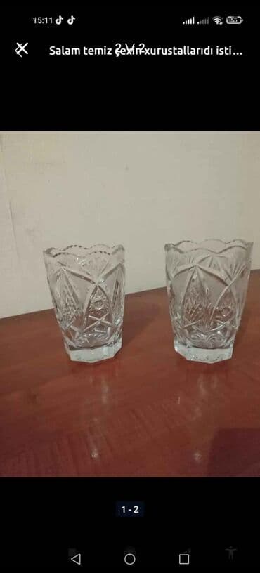 Çaydanlar və qəhvədanlar: Stəkanlar, Xrustal, 2 ədədli dəst, SSRİ — 2