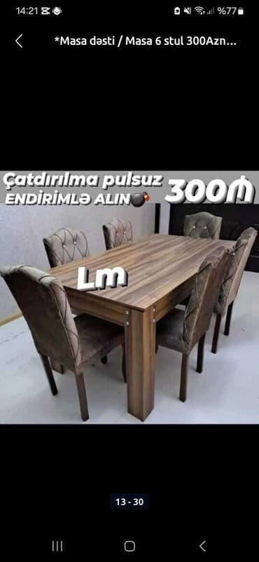 masalar ve stullar: Qonaq otağı üçün, Açılmayan, Dördbucaq masa, 4 stul — 7