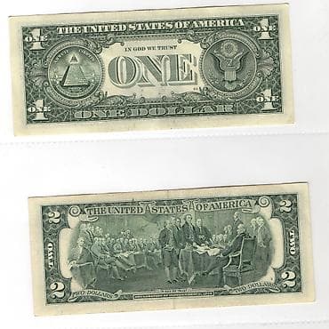 dollar buketi: ABŞ dollar banknotları dəsti (1$ və 2$) Təsvir: - 1 ABŞ dolları – — 2