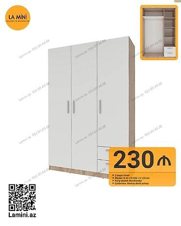 3 qapılı, Siyirməli, Ağ, Açılan, Düz dolab
