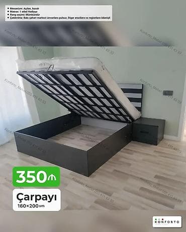 Çarpayı – 160×200 sm - Mexanizm: Açılan, bazalı (yuxarı qalxan