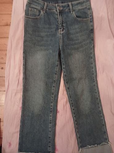 kişi cins şalvarları: Klassik mavi cins şalvar - Model: düz kəsim, orta bel - Rəng/effekt — 1