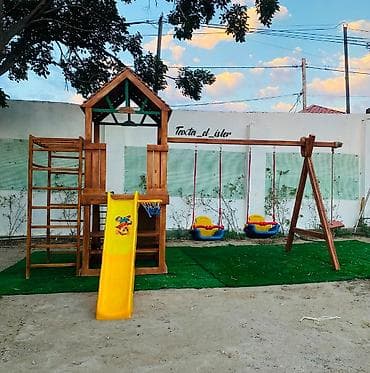 pişikli oyunlar: Açıq havada quraşdırılan taxta uşaq oyun kompleksi - Material: möhkəm — 4