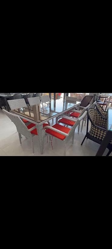 heyet ucun oturacaqlar: Yeni, Dördbucaq masa, 8 stul, Açılmayan, Stullar ilə, Həsir toxunuşlu — 2