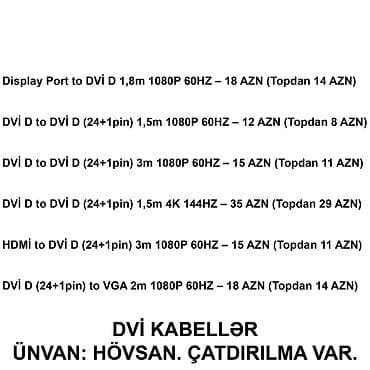 Kompüter və noutbuk aksesuarları: HDMİ DVİ VGA Display Port Type-C USB Kabellər SAYLA ALANA VƏ USTALARA — 4