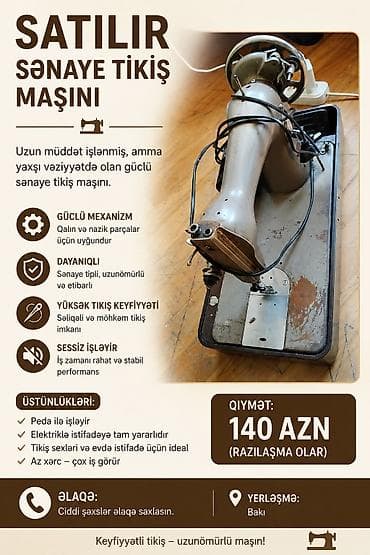 Sənaye tikiş maşını – güclü və etibarlı Məhsul təsviri: - Uzun müddət lalafo.az -da Sənaye tikiş maşını – güclü və etibarlı Məhsul təsviri: - Uzun müddət
