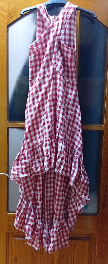 Qırmızı-ağ dama naxışlı maxi don - Model: Aşağı hissəsi volantlı, ön lalafo.az -da Qırmızı-ağ dama naxışlı maxi don - Model: Aşağı hissəsi volantlı, ön
