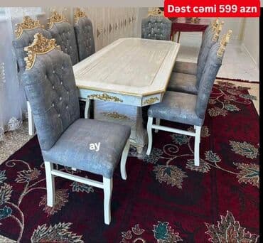 Qonaq otağı üçün, Yeni, Açılmayan, Dördbucaq masa, 6 stul