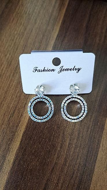 sallanan sirgalar: Parlaq daşlı dairəvi sırğalar - Dizayn: Yuxarı hissədə iri şəffaf — 5