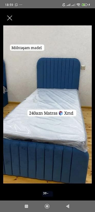 islenmis matras: Möhtəşəm model tək nəfərlik çarpayı. - Rəng: mavi - Yumru künclü — 1