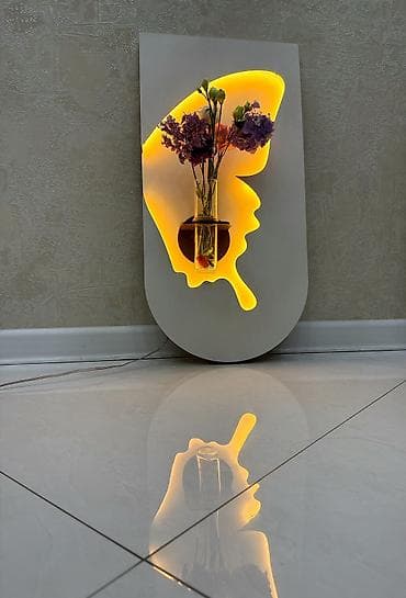 divar panelləri: LED işıqlı dekorativ divar paneli – şüşə vazalı - Material: MDF əsas — 6