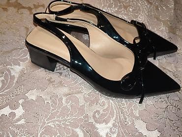 Tuflilər: Qadın üçün laklı slingback tuflilər - Rəng: qara, yüksək parıltılı — 1