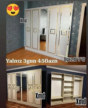 kreditle divan kreslo: Yeni, 6 qapı, Güzgülü, Digər rəng, Digər material, Açılan, Düz dolab — 1