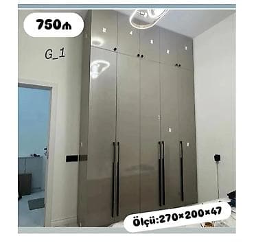 divar refleri: G_1 model qarderob dolabı - Rəng: boz, parlaq (high-gloss) səth - Ön — 1
