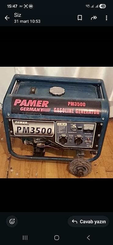 setka satışı: PAMER Germany PM3500 benzinli generator - Model: PM3500 - Yanacaq — 1