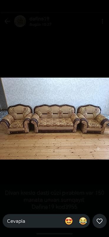 klassik divan: Divan-kreslo dəsti - Komplekt: 1 ədəd 3 nəfərlik divan + 2 ədəd — 1