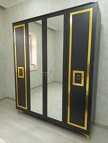 Yeni, 4 qapılı, Güzgülü, Digər rəng, Digər material, Açılan, Düz dolab