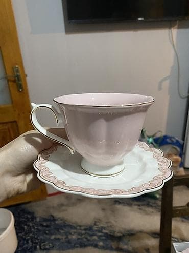 yun destler: Çay dəsti, rəng - Çəhrayı, Farfor, 6 nəfərlik — 2