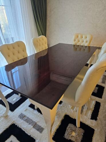 masa dəst: Qonaq otağı üçün, İşlənmiş, Açılmayan, Dördbucaq masa, 6 stul — 3