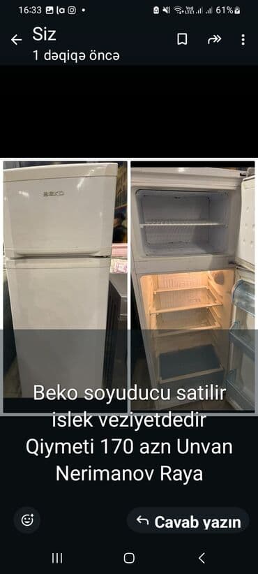 2 qapılı Beko Soyuducu Satılır, rəng - Ağ