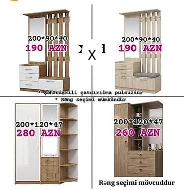 perla dolab: Dəhliz üçün çoxfunksiyalı mebel dəstləri - Ölçülər və modellər: • — 1
