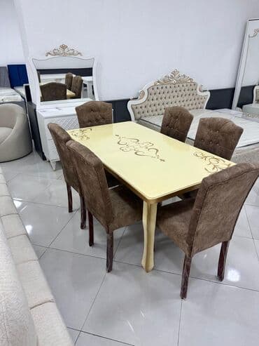 Mətbəx üçün, Açılmayan, Dördbucaq masa, 6 stul