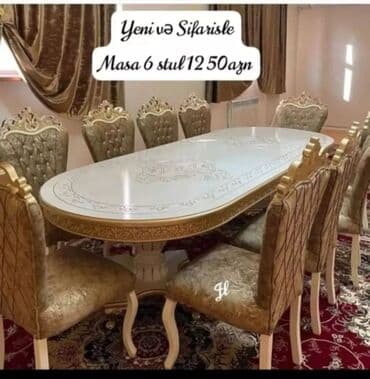 embawood masa ve stullar: Qonaq otağı üçün, Yeni, Açılmayan, Dördbucaq masa, 6 stul — 1