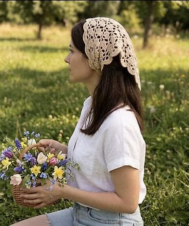 Məhsul: ✨ Бандана ручной работы/ ✨ Əl işi bandana Təsvir: - Təbii bej — 2