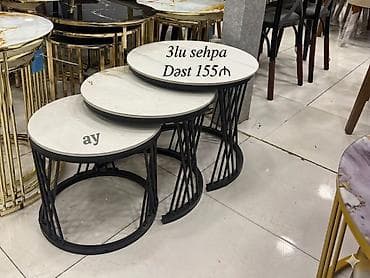 sumqayit salon: 3-lü sehpa dəsti - Model: dairəvi, bir-birinin altına yığıla bilən 3 — 1