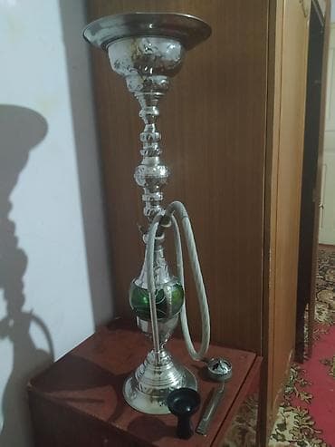 Metallik gövdəli nərgile dəsti - Klassik dizaynlı, cilalı metal gövdə