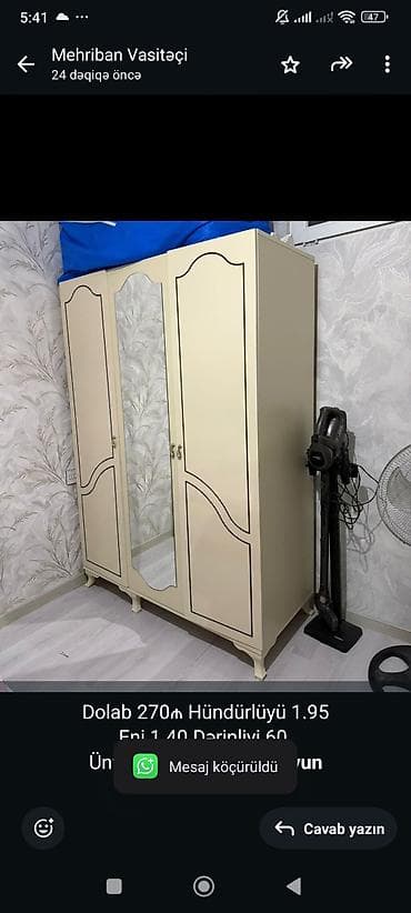 Шкафы: Dolab 270₼ Hündürlüyü 1.95 Eni 1.40.Dərinliyi 60. Ünvan Yeni — 1