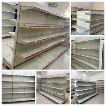 Tecili vitrinler satiir. 1 eded 3 metrilik 2 terefli demir polka eni 3