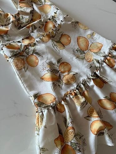 vecerni don: Uşaq paltarı – sitrus (portağal/limon) printli, nazik və yüngül parça — 2