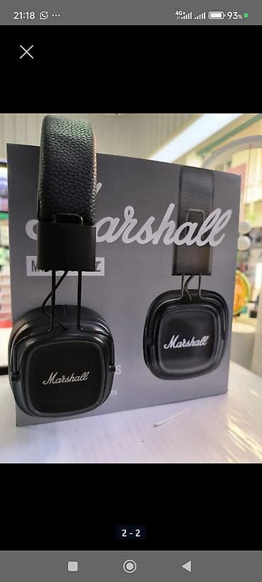Yeni Simsiz (Bluetooth) Qulaqcıqlar, Marshall, rəng - Qara