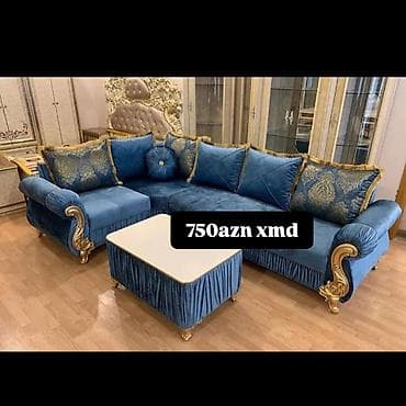 puflar: Zərif klassik üslubda künc divan dəsti. - Material: yumşaq məxməri — 1