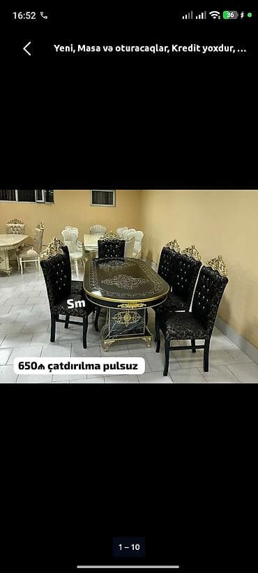 Qonaq otağı üçün, Yeni, Açılmayan, Oval masa, 6 stul