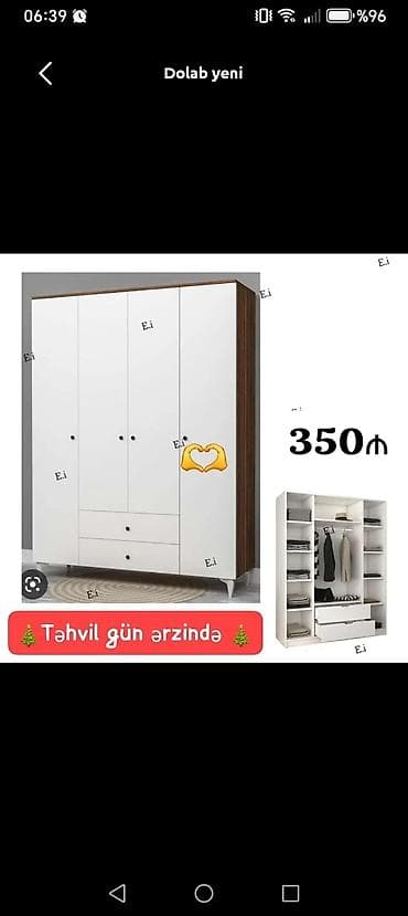 2 el: Yeni, 4 qapılı, Siyirməli, Ağ, Digər material, Açılan, Düz dolab — 1