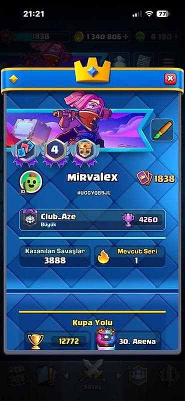 Clash Royale hesabı – “Mirvalex” - Kupa Yolu: 12 772, 30-cu Arena -