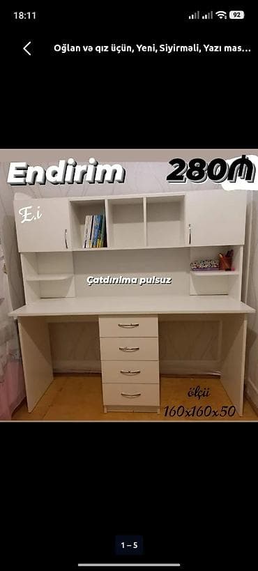 defter: Yazı masası və üst rəfli dolab komplekti - Oğlan və qız üçün uyğun - — 1
