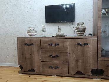 metbex refi: Qonaq otağı üçün vitrinli bufet dəsti - Material: taxta teksturalı — 4