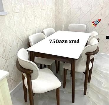Mətbəx üçün, Yeni, Açılmayan, Dördbucaq masa, 6 stul