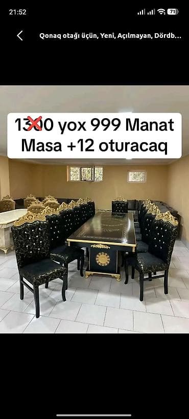 stol uzu: Qonaq otağı üçün, Yeni, Açılmayan, Dördbucaq masa, 12 stul — 1