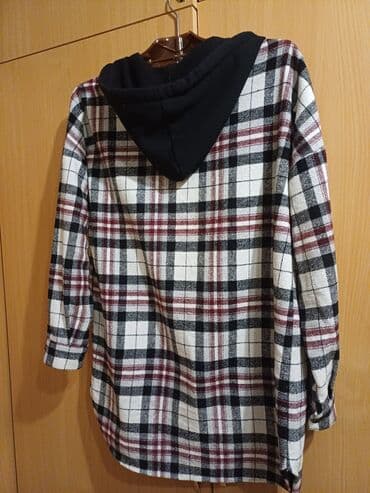 uzun qadın kardiqanları: Qadın üçün flanel jaket (qışlıq köynək-kurtka) - Naxış: ağ-qara-bordo — 2